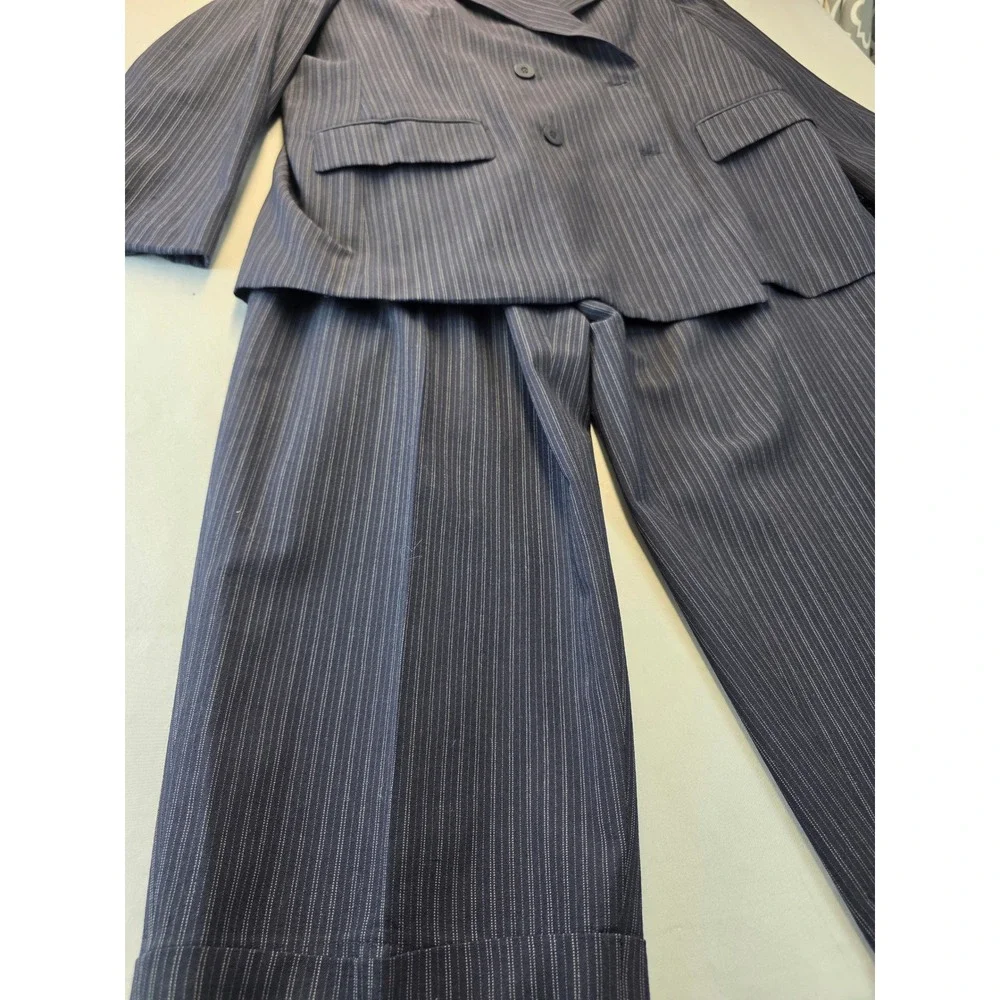 Jones New York Pinstripe Worsted Wool Suit Set Navy Blazer 18W Pants 16W USA